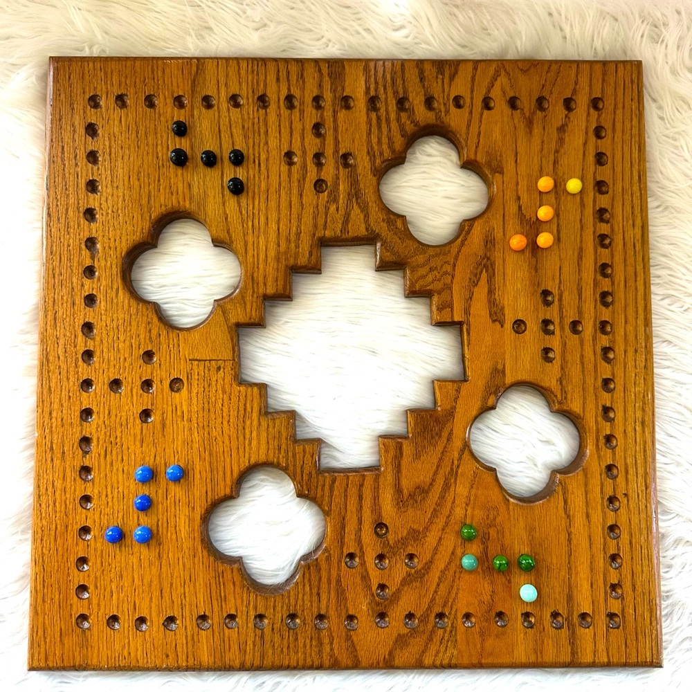 Marbles Joker Pursuit Board Game 2 & 4 player, Handmade Wood Board